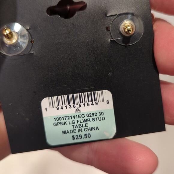 INC International Concepts  Gold-Tone Pink Flower Statement Stud Earrings - Picture 5 of 6